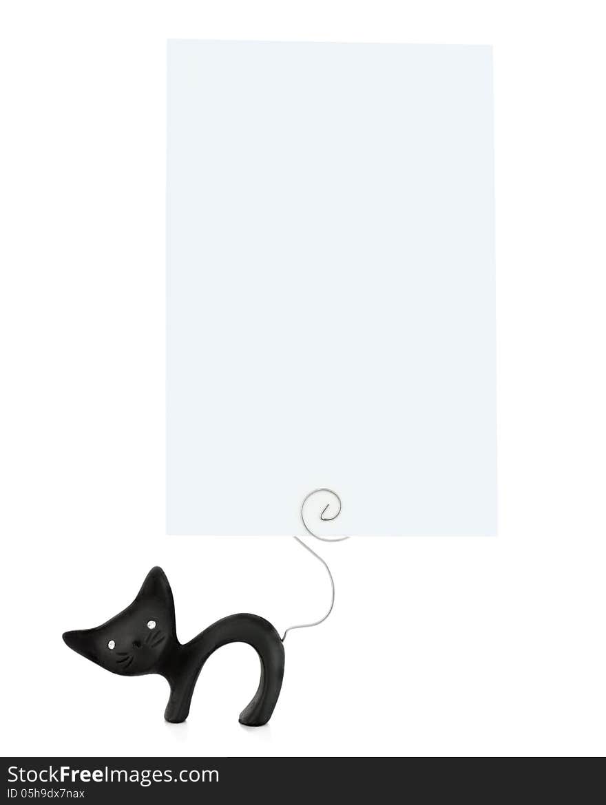 Black cat statuette with place for your photo isolated on white background. Black cat statuette with place for your photo isolated on white background.