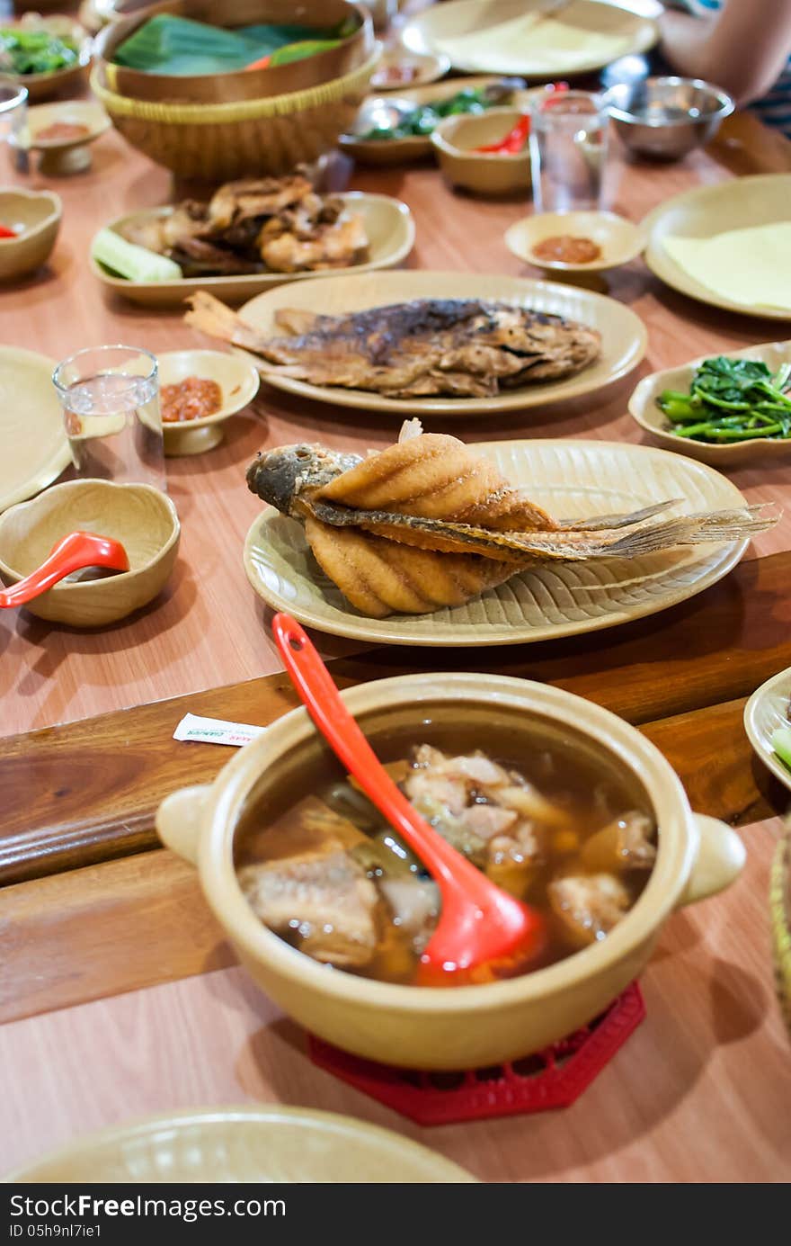 Asian dishes on a table