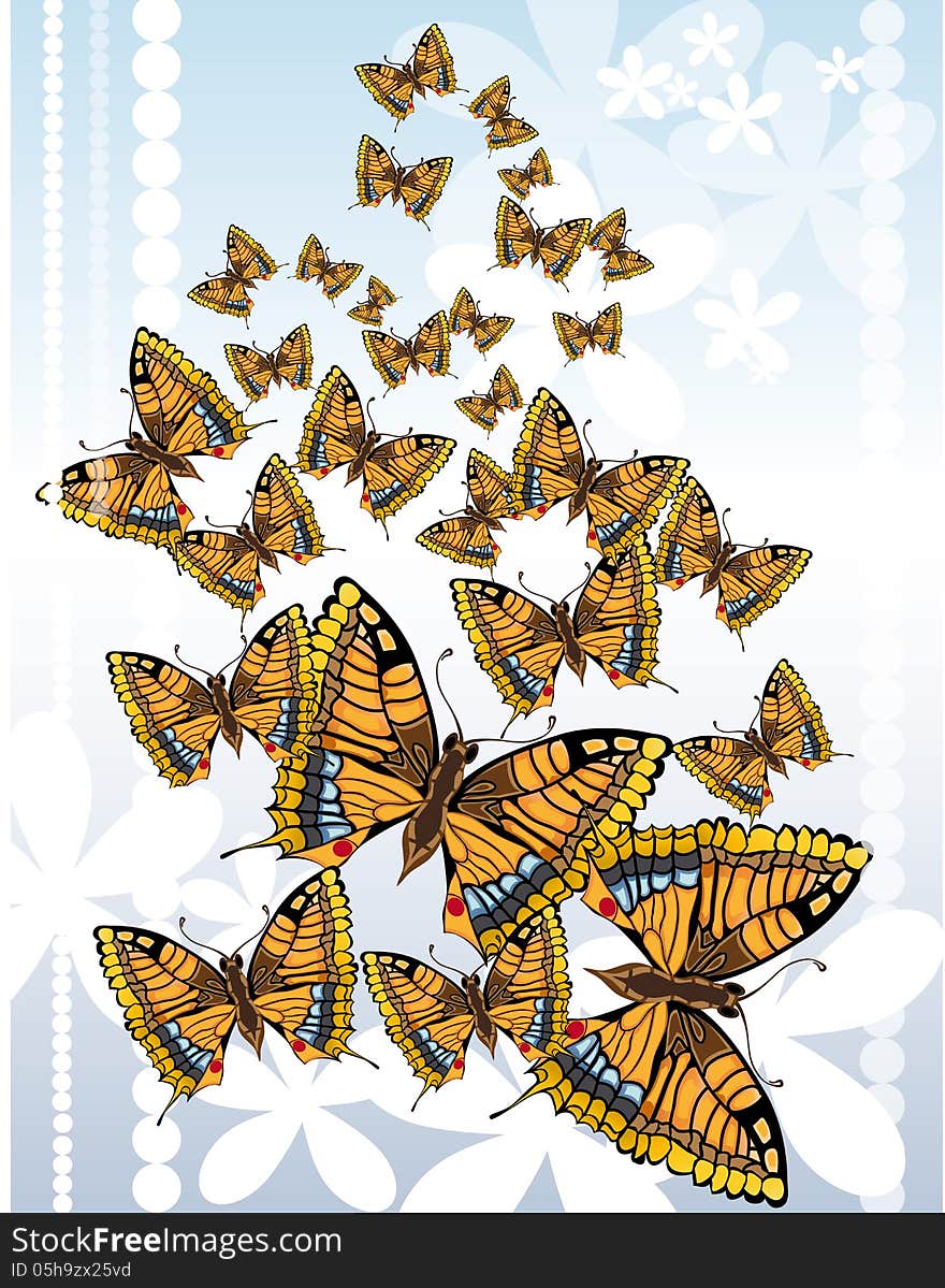 Vector graphic image with flying butterflies