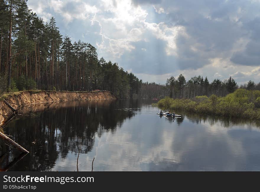 Spring river landscape.