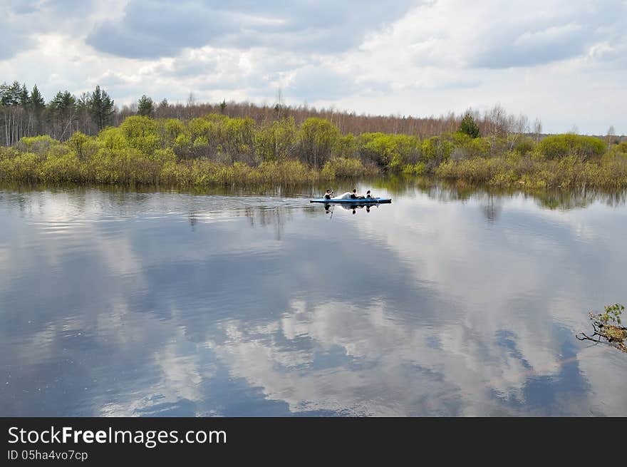 Spring river landscape.