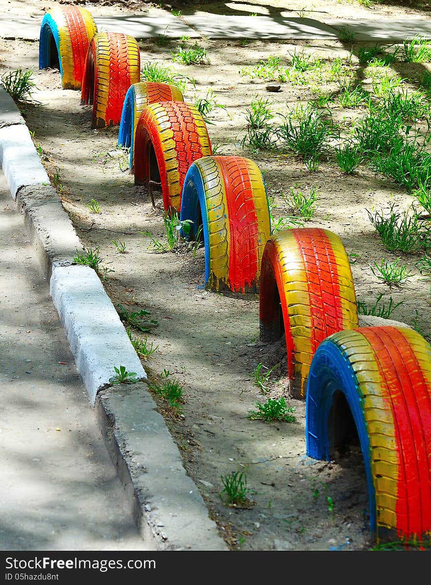 An apartment house yard decoration