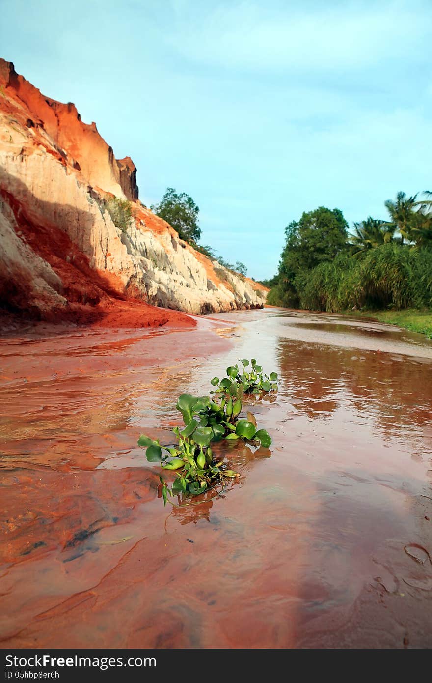 Red Canyon between jungle. Vietnam