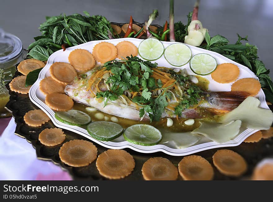 Steamed fish in the dish