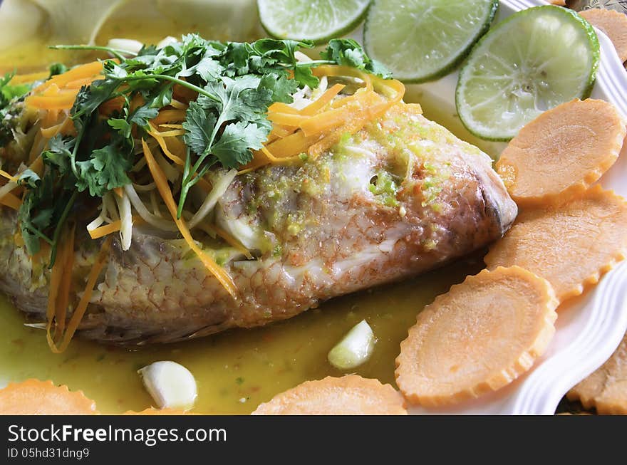 Steamed fish in the dish