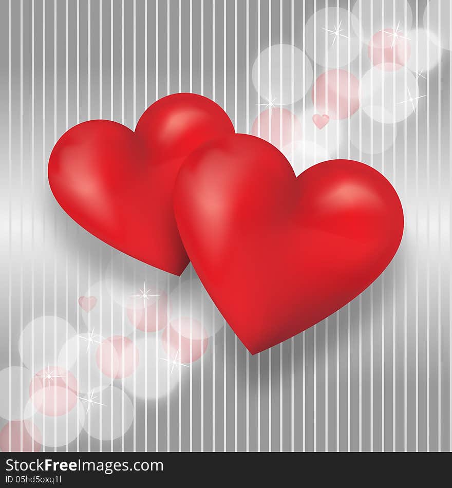 Two hearts on a grey stripped background. Two hearts on a grey stripped background.