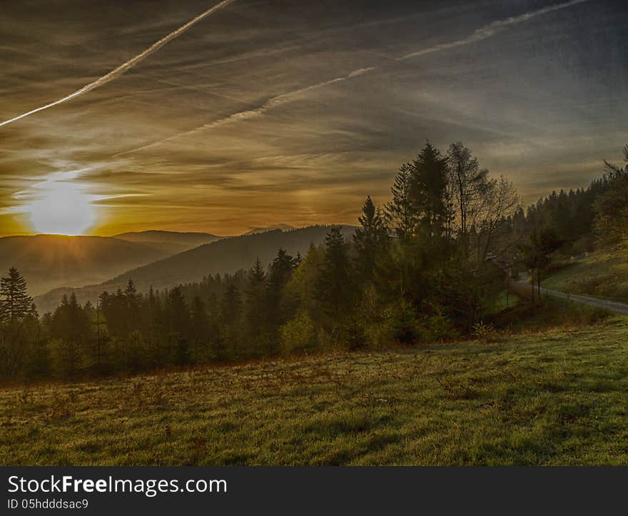 Sunrise over the mountains of Central Europe