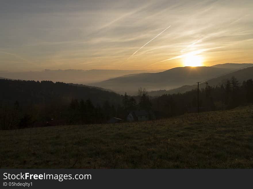 Sunrise over the mountains of Central Europe