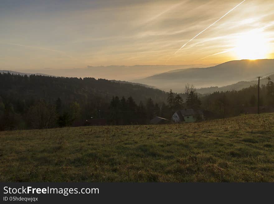 Sunrise over the mountains of Central Europe