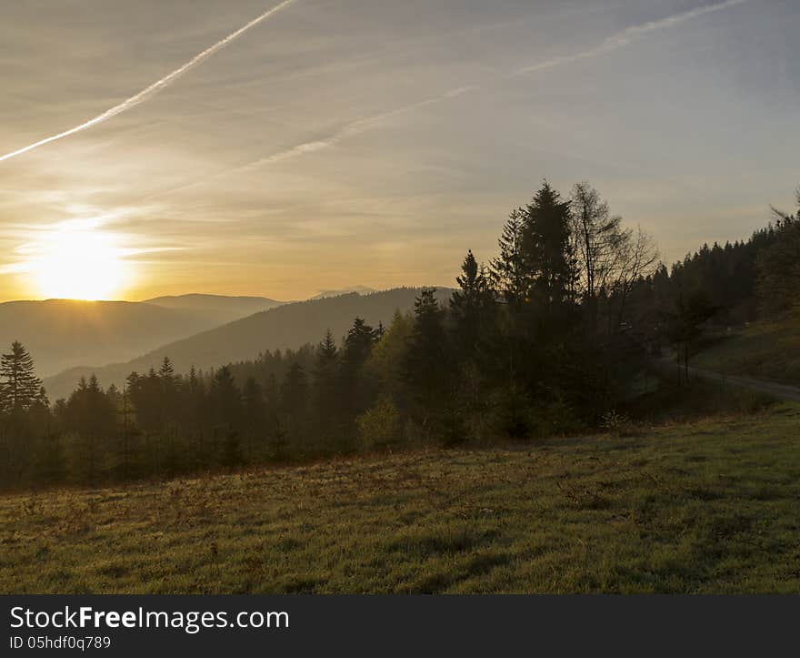 Sunrise over the mountains of Central Europe