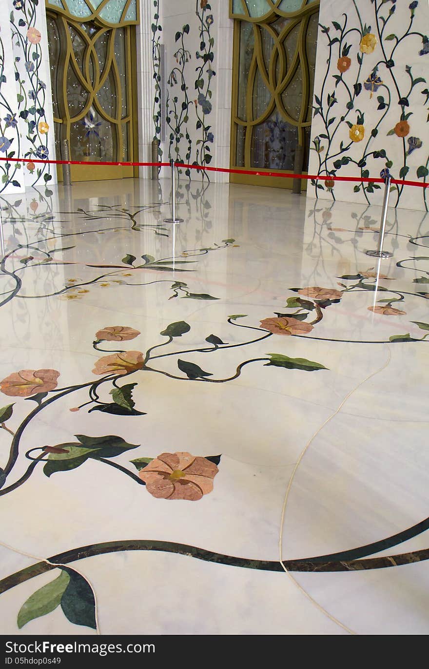 United Arab Emirates. Abu Dhabi. The interior of the White mosque.