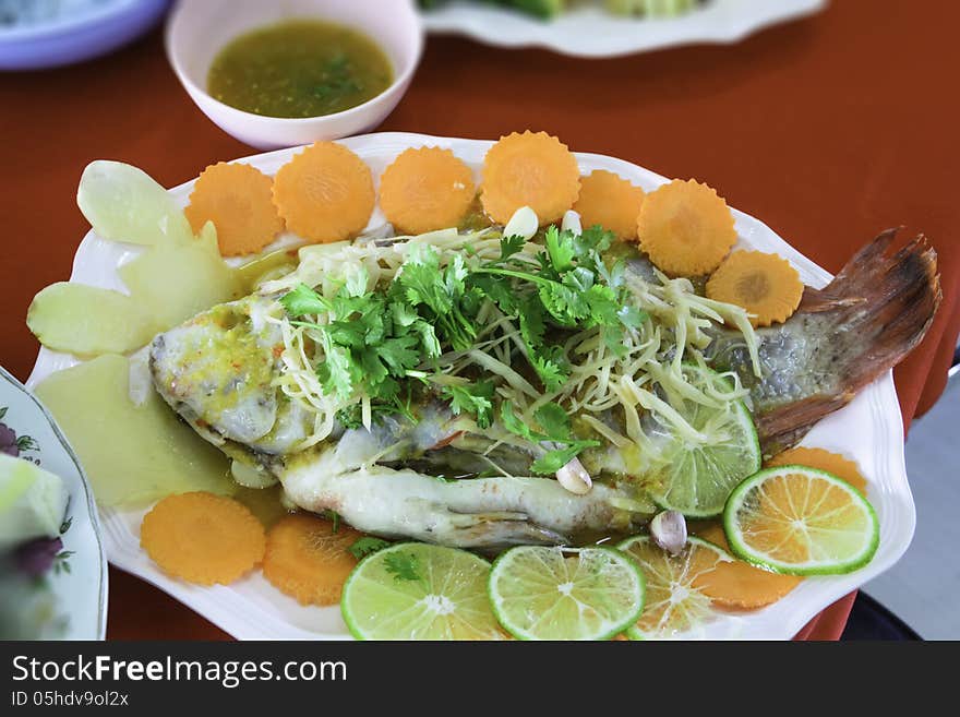 Steamed fish in the dish