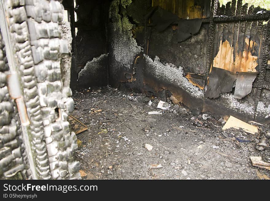 Detail spent rooms trailer, burned dwellings. Detail spent rooms trailer, burned dwellings