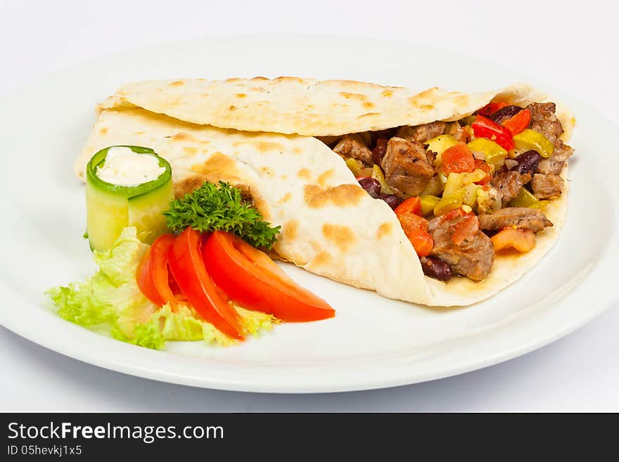 Burrito with meat and vegetables