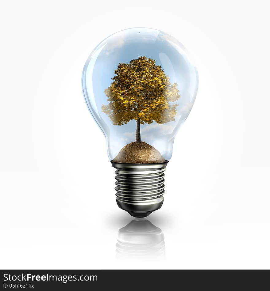 A light bulb with a tree inside, an illustration about reclycling and ecology