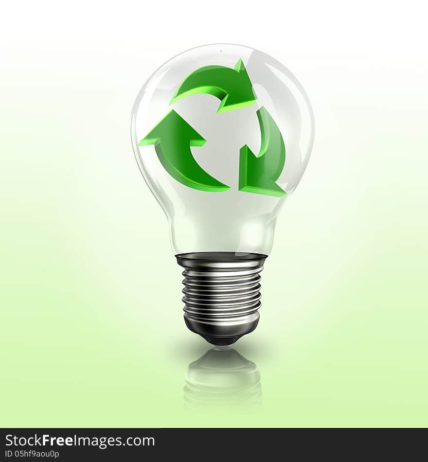 A light bulb with recyclable logo inside, an illustration about reclycling and ecology