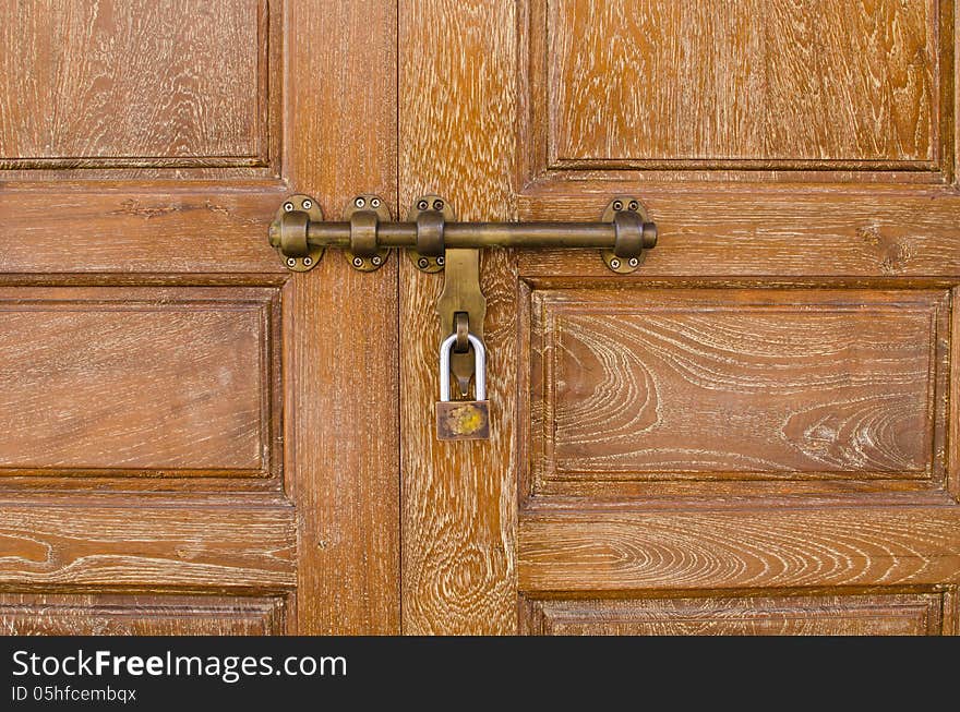 Wood door with bronz door knob