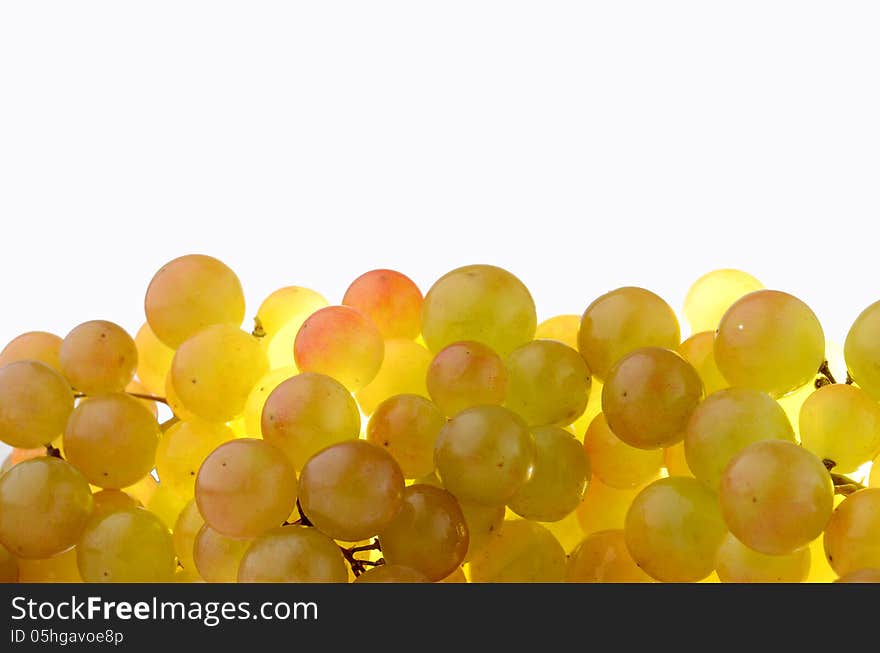 Close up of a bunch of fresh green grapes on isolated on a white background. Close up of a bunch of fresh green grapes on isolated on a white background.