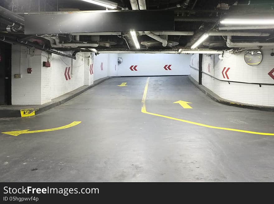 Parking Garage Entrance, with directional arrows