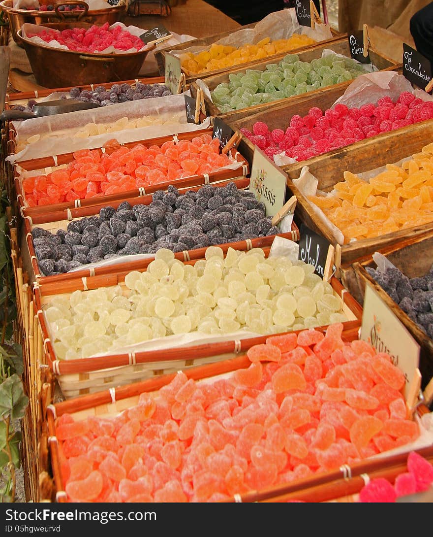 Colourful flavoured sweets on display in market