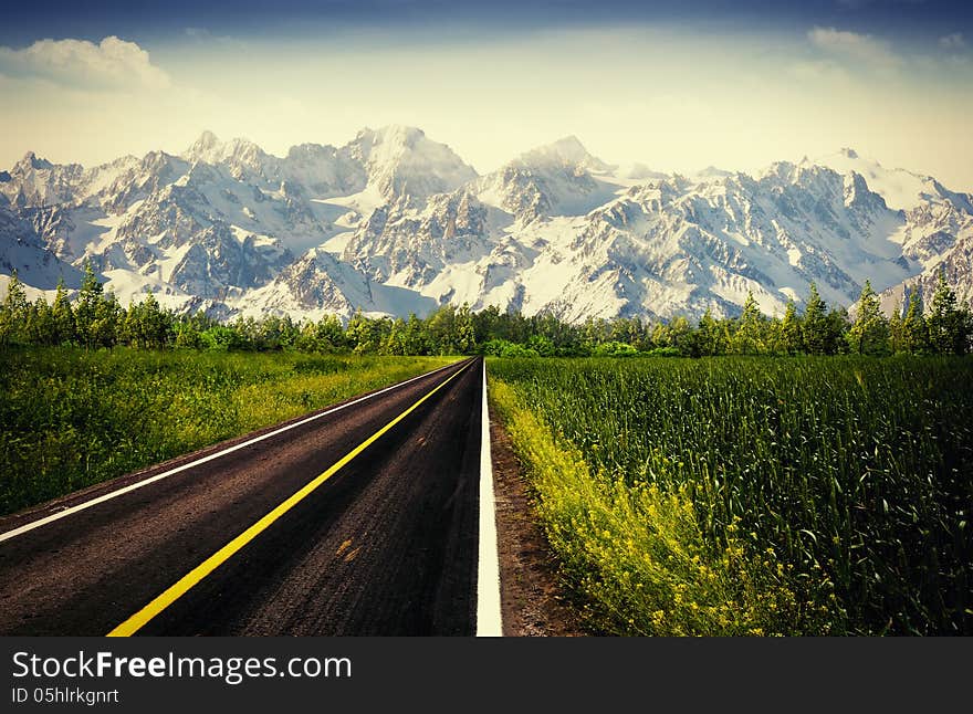 Vintage Summer, abstract natural backgrounds with snowy mountains