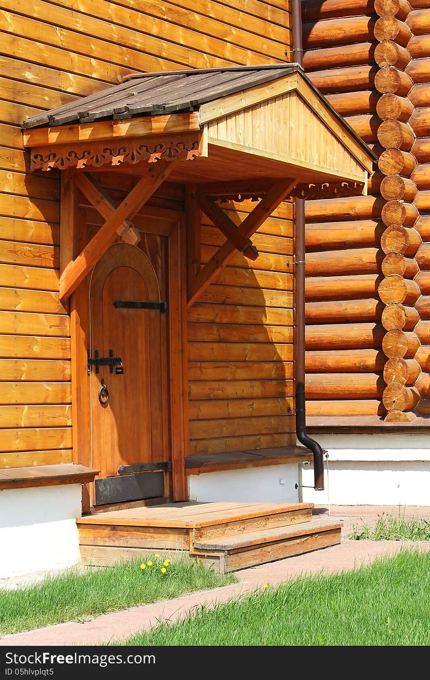 Securely locked wooden door in retro style, Russia, Moscow, royal palace in Kolomenskoye