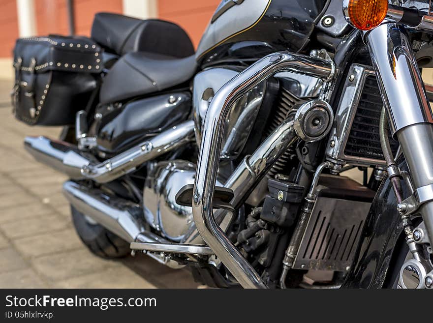 Close up of the chrome on a bike. Close up of the chrome on a bike