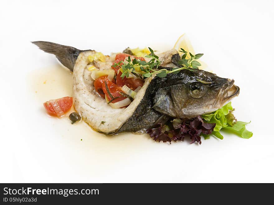 Baked sea bass