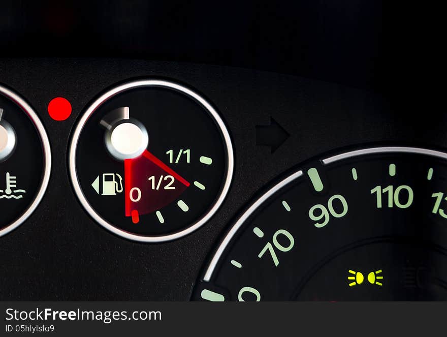 Fast dropping fuel gauge on instrument panel. Fast dropping fuel gauge on instrument panel