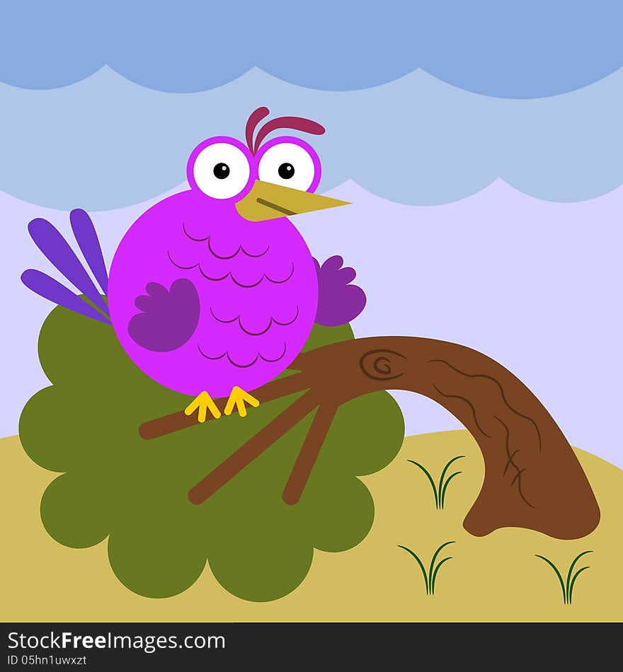 A funny illustration of a giant bird sitting on a tree. A funny illustration of a giant bird sitting on a tree