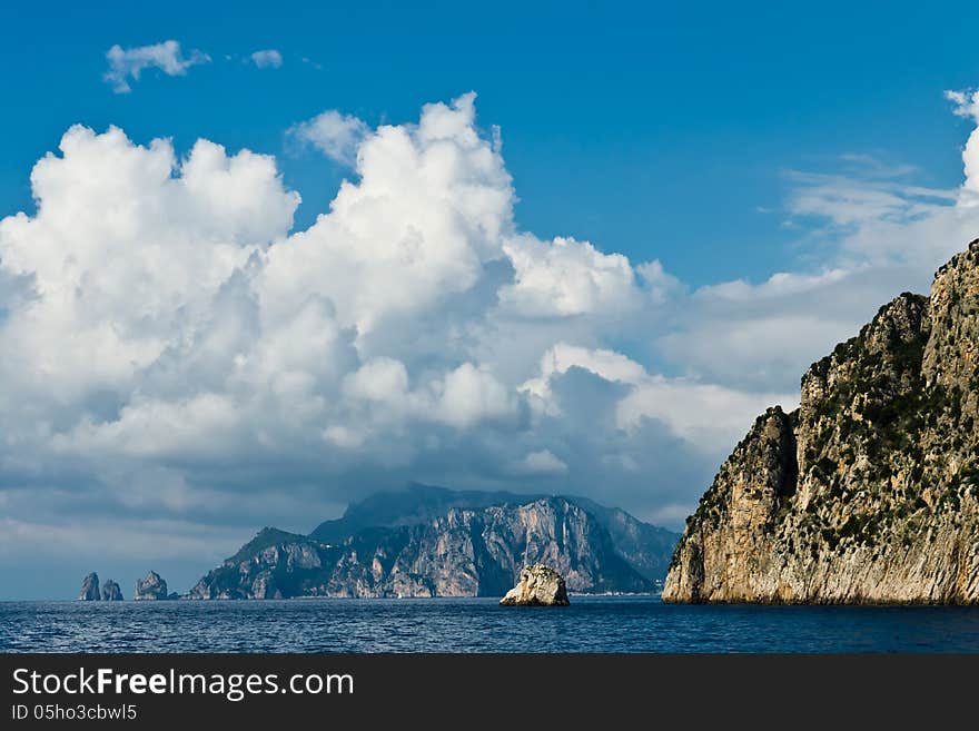 View from the southern tip of the Amalfi Coast to Capri. View from the southern tip of the Amalfi Coast to Capri