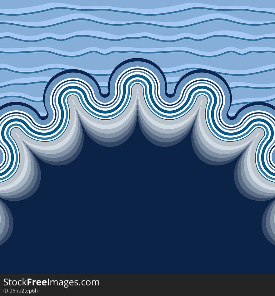 Stylized sea background, abstract wavy frame