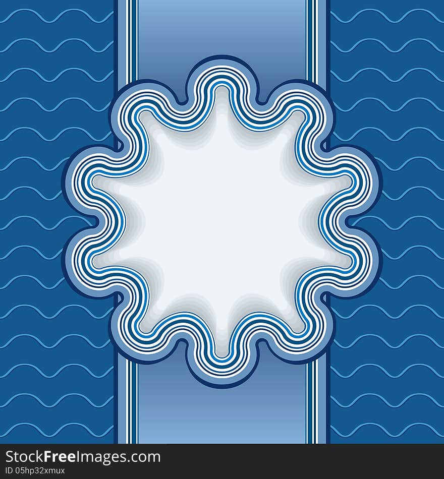Marine background, round frame with wave border
