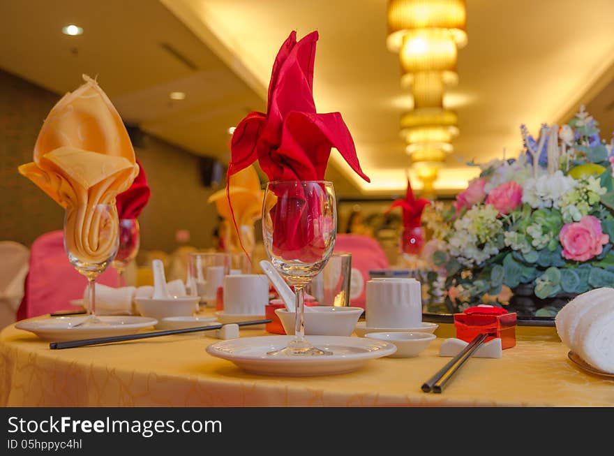 Chinese wedding table setup in a restaurant. Chinese wedding table setup in a restaurant