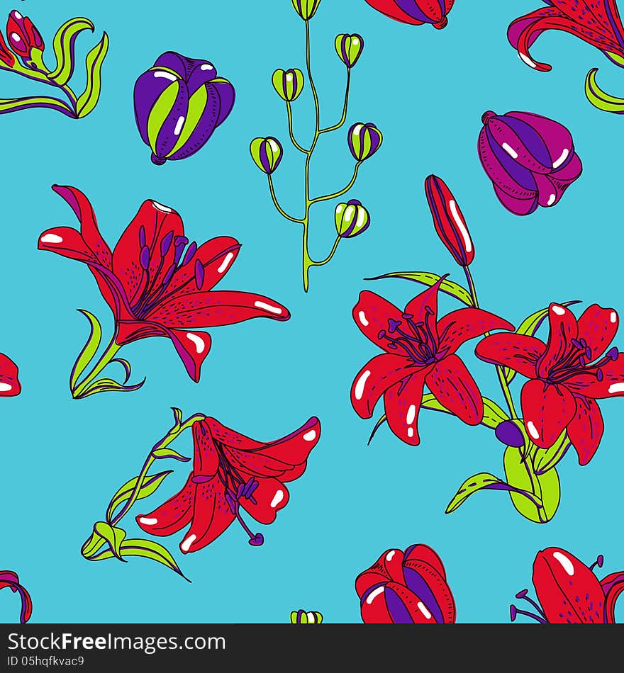 Seamless texture with flowers. Endless floral pattern.