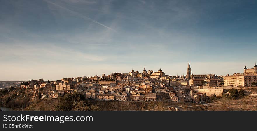 Sunset over the unesco town of Toledo Spain