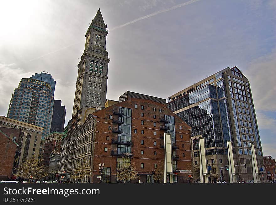 The Custom House Tower - now Marriott's Custom House Hotel - is a skyscraper in McKinley Square, in the Financial District neighborhood of Boston, Massachusetts. Construction began in the mid-19th century; the tower was added in the 1910s. Standing at 496 feet (151 m) tall, the tower is currently Boston's 17-th-tallest building. The Custom House Tower - now Marriott's Custom House Hotel - is a skyscraper in McKinley Square, in the Financial District neighborhood of Boston, Massachusetts. Construction began in the mid-19th century; the tower was added in the 1910s. Standing at 496 feet (151 m) tall, the tower is currently Boston's 17-th-tallest building.