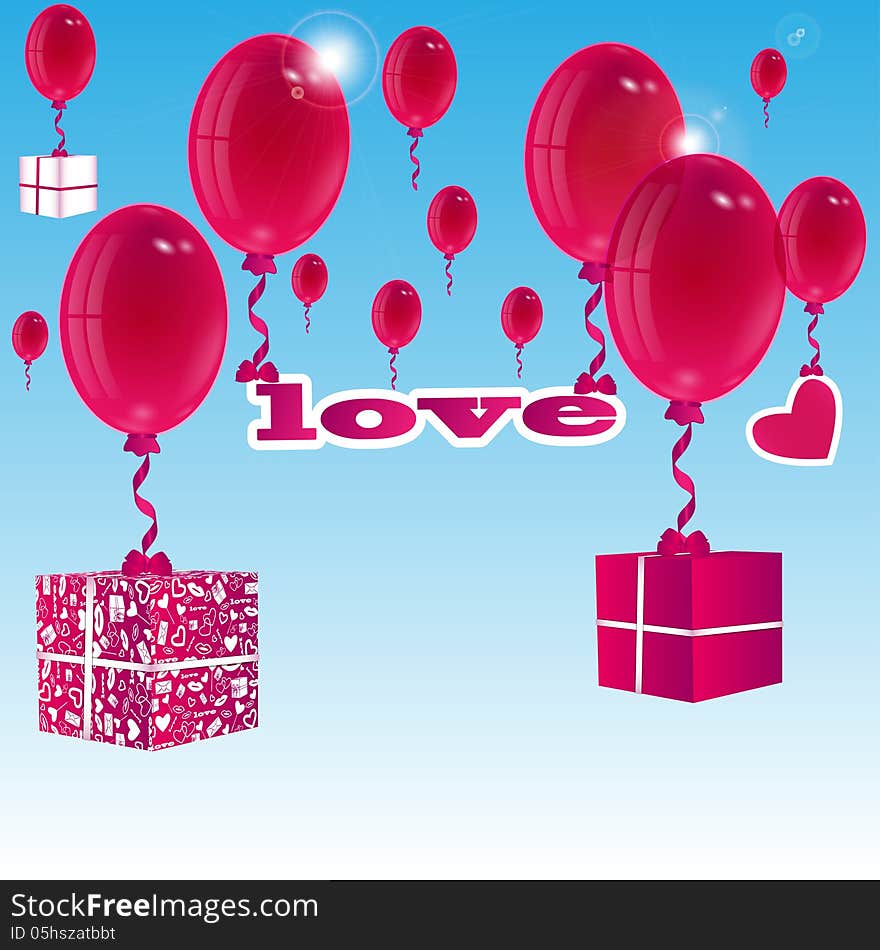 Balloons and gift boxes