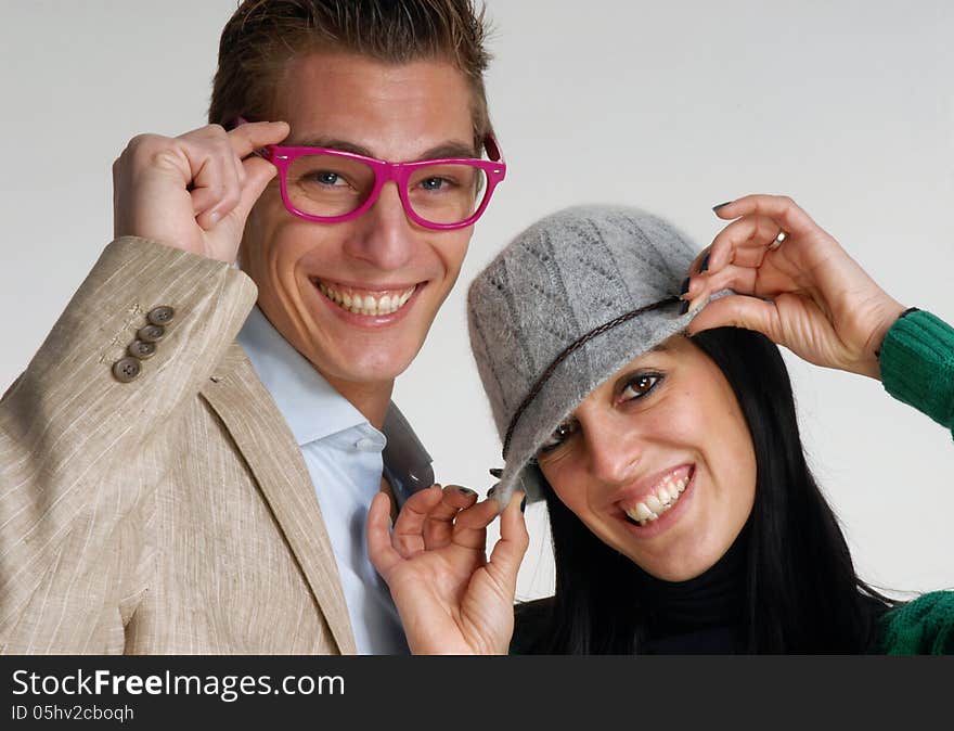 Happy young couple in casual style. Happy young couple in casual style.