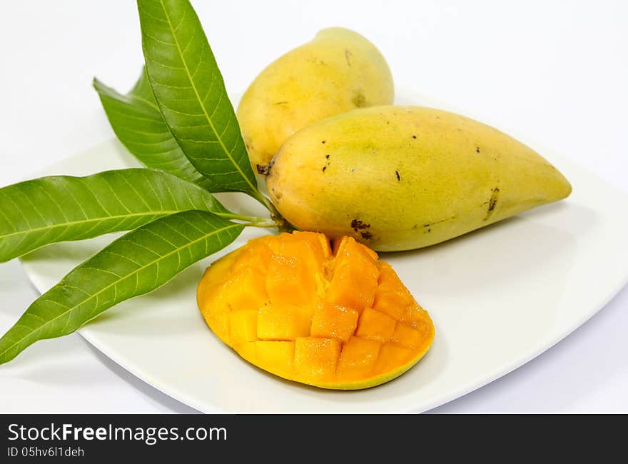 Tropical fruit Mangoes on the white background