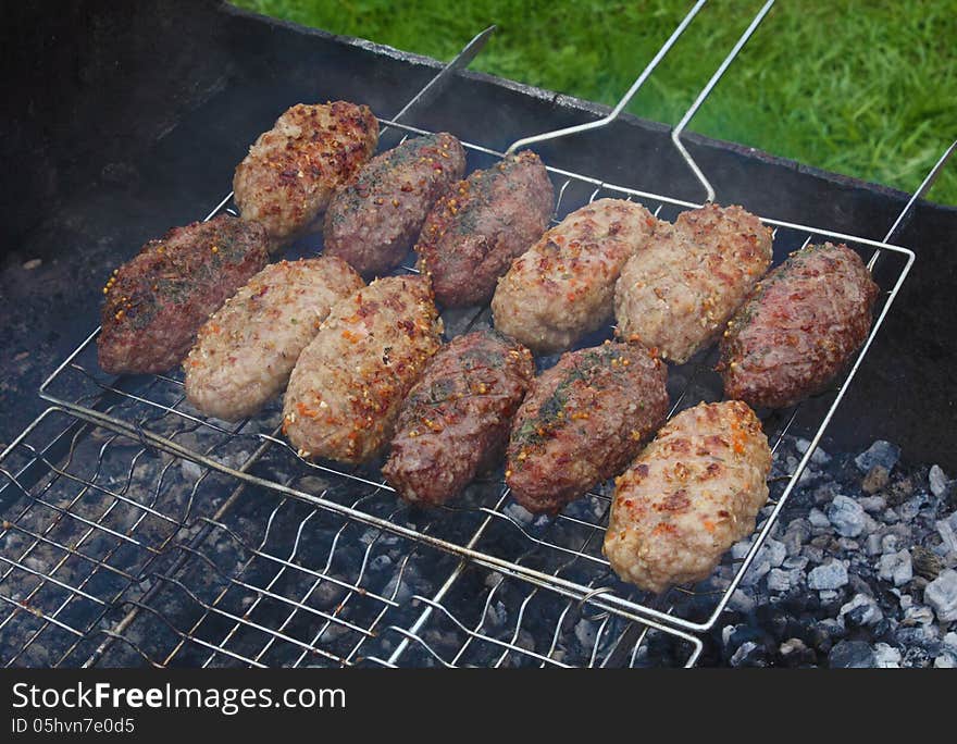 Kebab on the grill grid