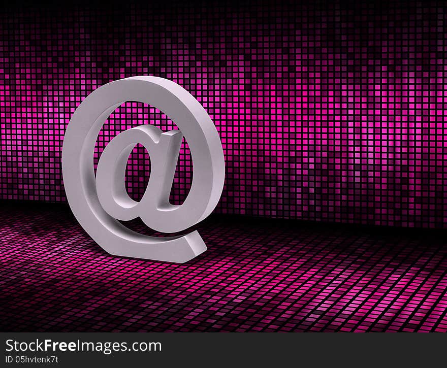 E-mail @ sign symbol on digital pixel graphic background. E-mail @ sign symbol on digital pixel graphic background