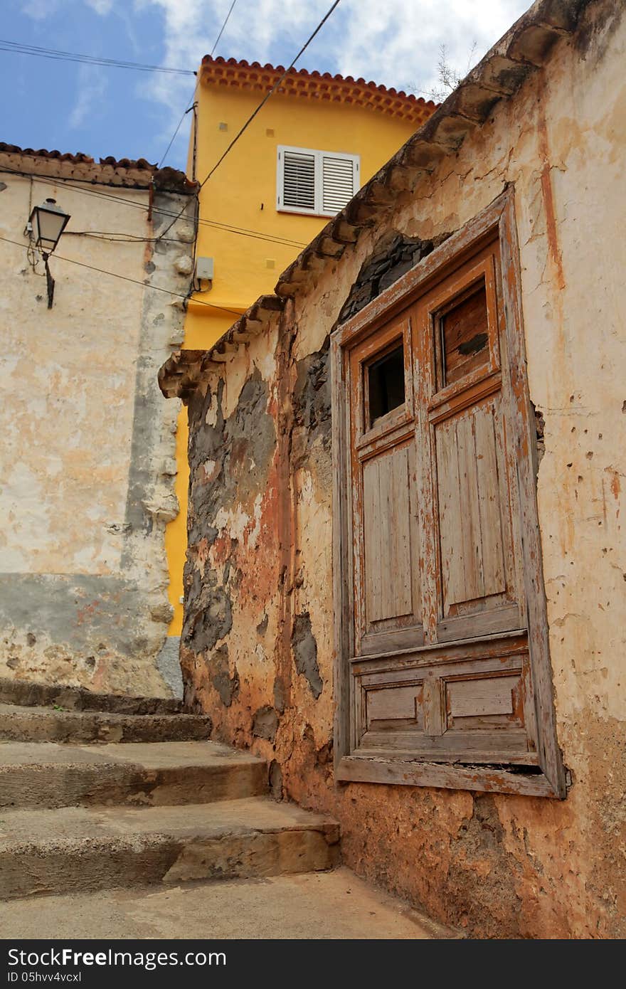 Old colonial architecture of Vallehermoso, little town on La Gomera Island, Canaries, Spain