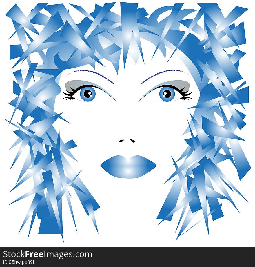 Illustration of woman's face in shades of blue. Illustration of woman's face in shades of blue