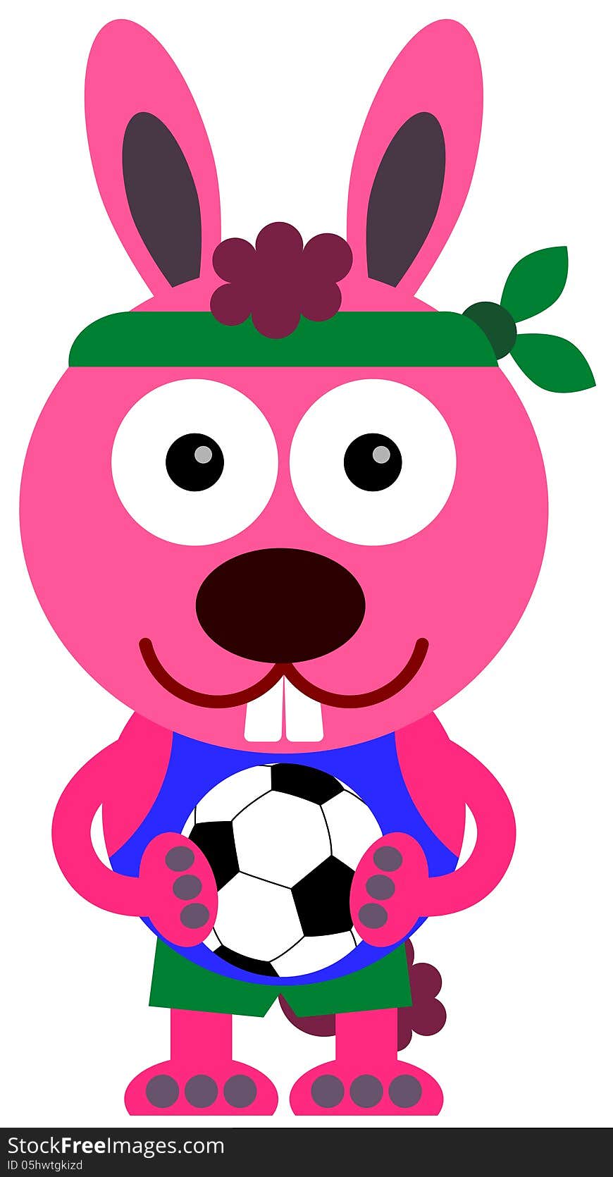 A cartoon illustration of a bunny wearing soccer player's clothes and holding a soccer ball. A cartoon illustration of a bunny wearing soccer player's clothes and holding a soccer ball