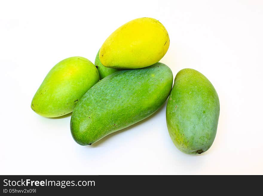 Color mangos on white background