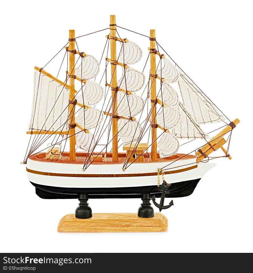 Old Sailboat Model Isolated On White Background.