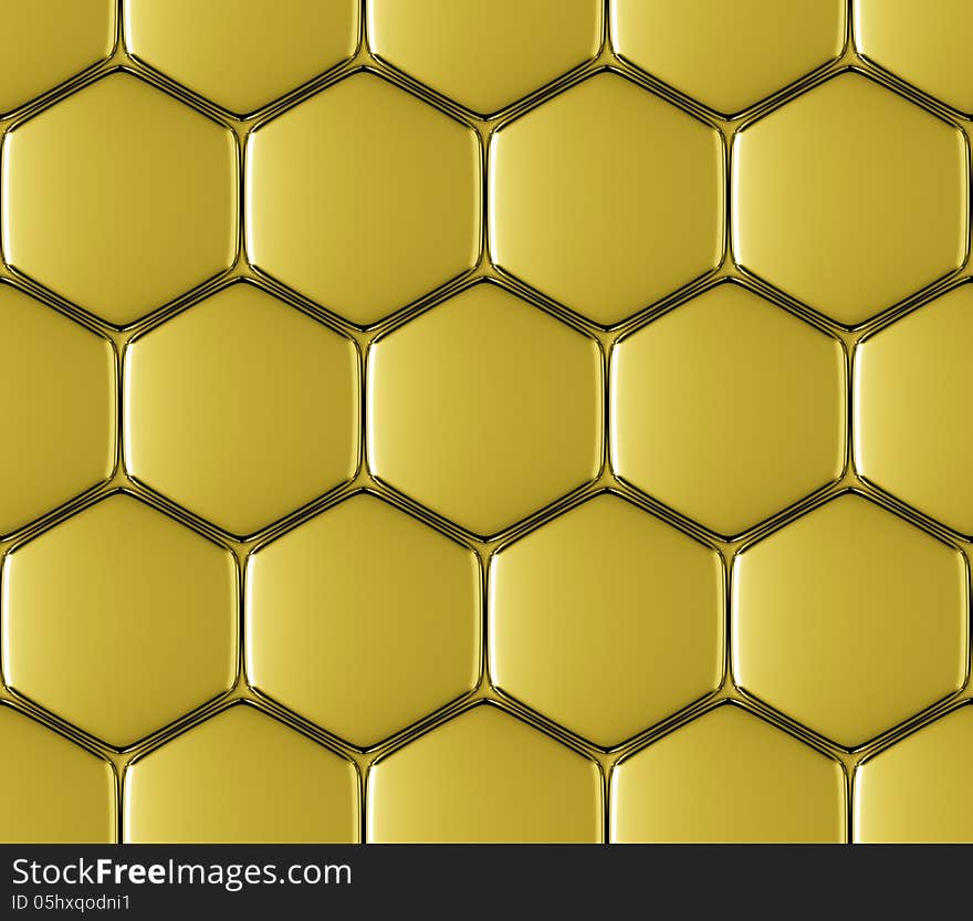 Golden Metal Surface Of Hexagons Seamless Background