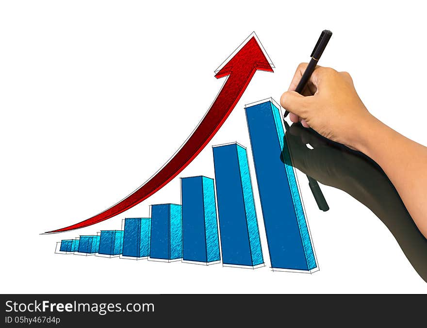 Male hand sketching growth graph. Male hand sketching growth graph