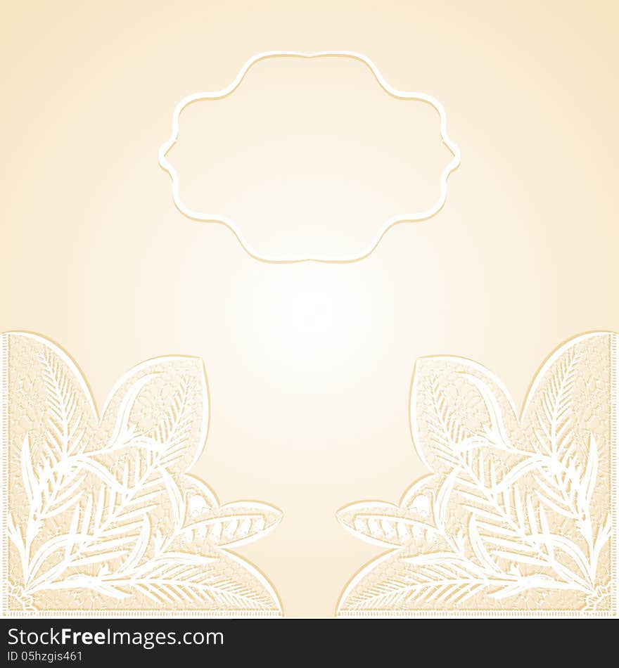 Wedding invitation with delicate white lace. Vector illustration